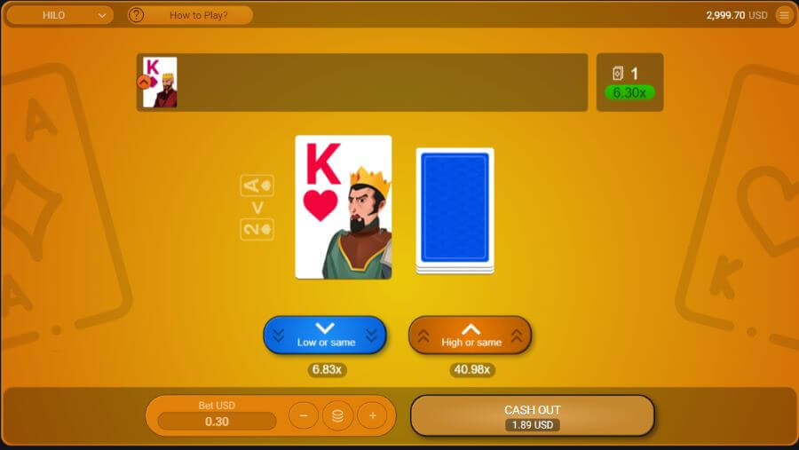 Spribe kaszinók HiLo játék