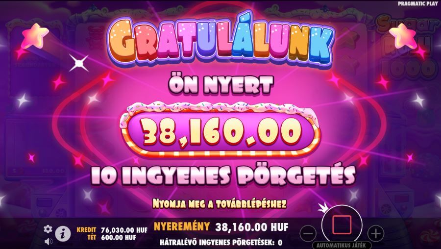 Sugar Rush 1000 nyerőgép értékelés nyeremény
