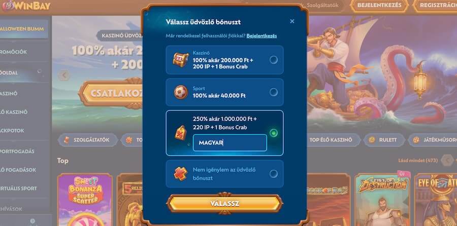 üdvözlő bónusz exkluzív